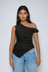 Asymmetrical One-Shoulder Ruched Top