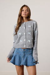 Bow Applique Cardigan Sweater