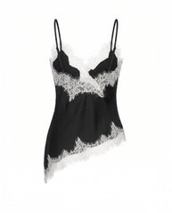 Asymmetrical Lace Trim Satin Cami Top
