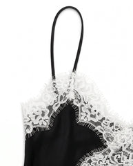 Asymmetrical Lace Trim Satin Cami Top