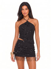 Beaded Asymmetrical Halter Top
