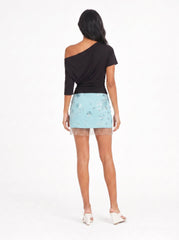 Beaded Floral Fringe Mini Skirt