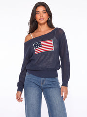 American Flag Open-Knit Sweater