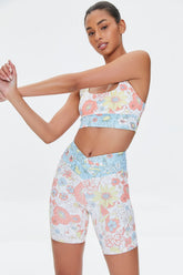 Active Floral Print Biker Shorts