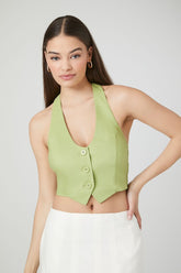 Button-Front Halter Crop Top