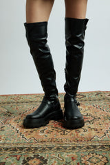 Buckled Faux Leather Knee-High Boots