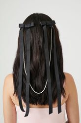 Beaded Bow & Chain Hair Clip Set