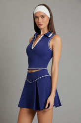 Active Two-Tone Split-Neck Crop Top