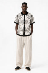 Abstract Leaf Crochet Button Down Shirt