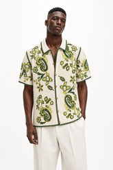 Botanical Crochet Short Sleeve Button Down Shirt