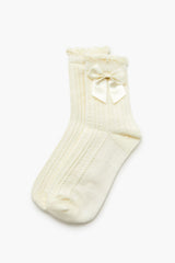 Bow Cable Knit Crew Socks