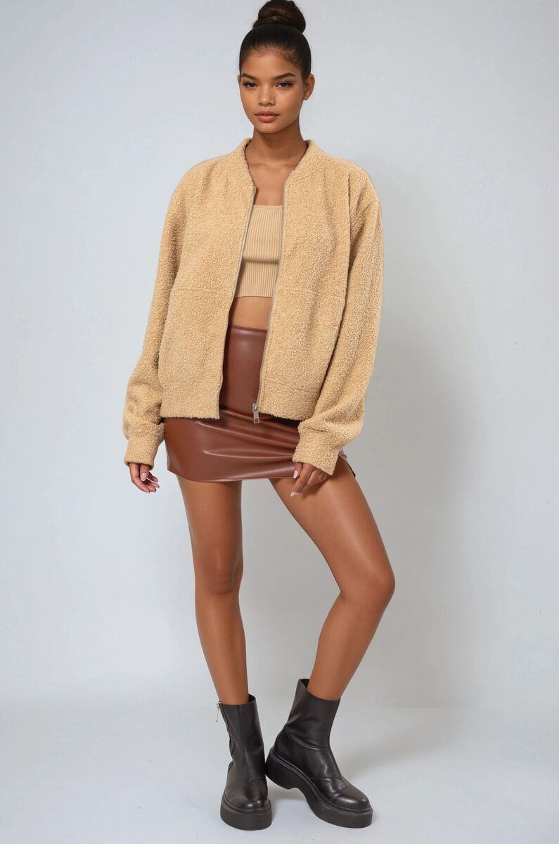 Boucle Zip-Front Bomber Jacket