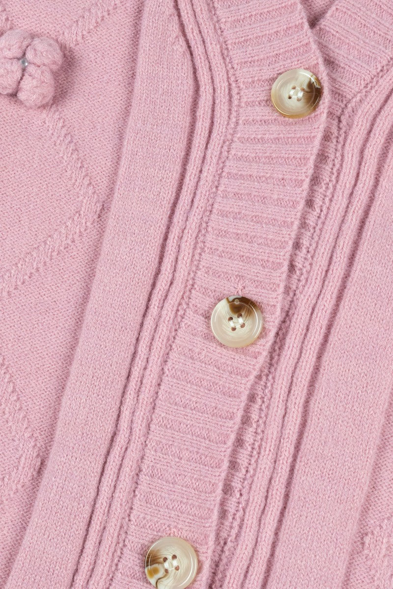 Bow Applique Cropped Cardigan Sweater