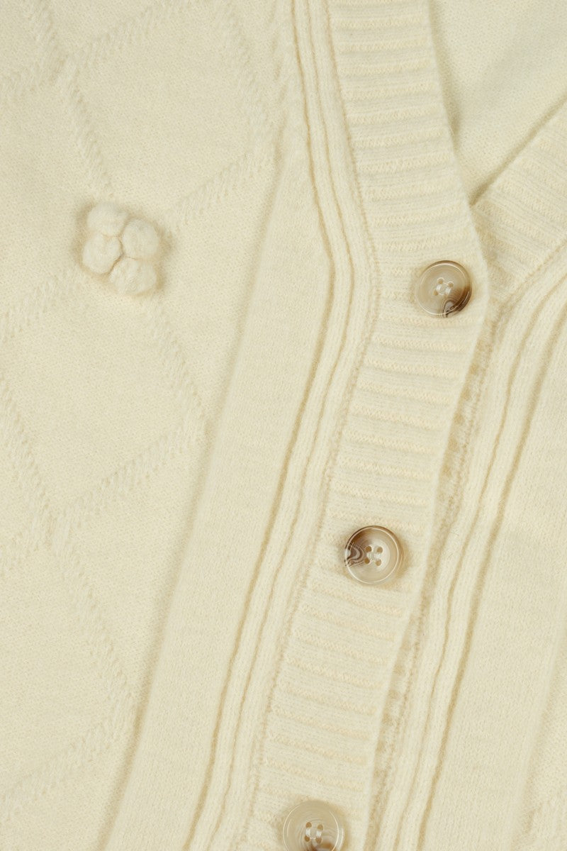 Bow Applique Cropped Cardigan Sweater