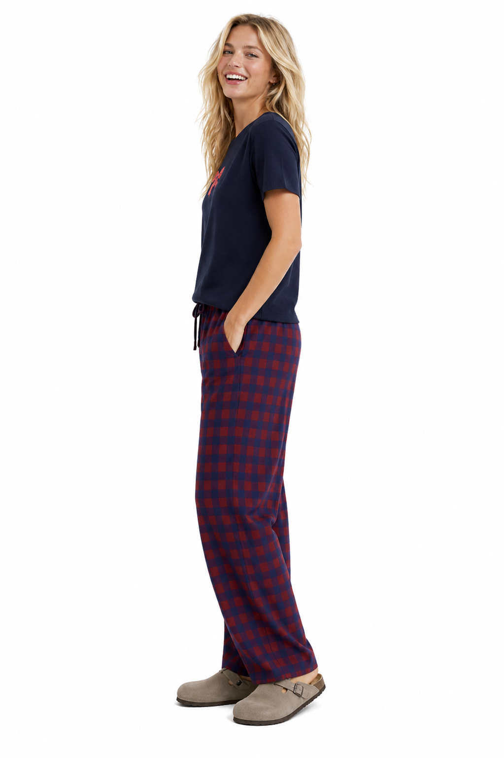 Bow Tee & Plaid Pants Pajama Set