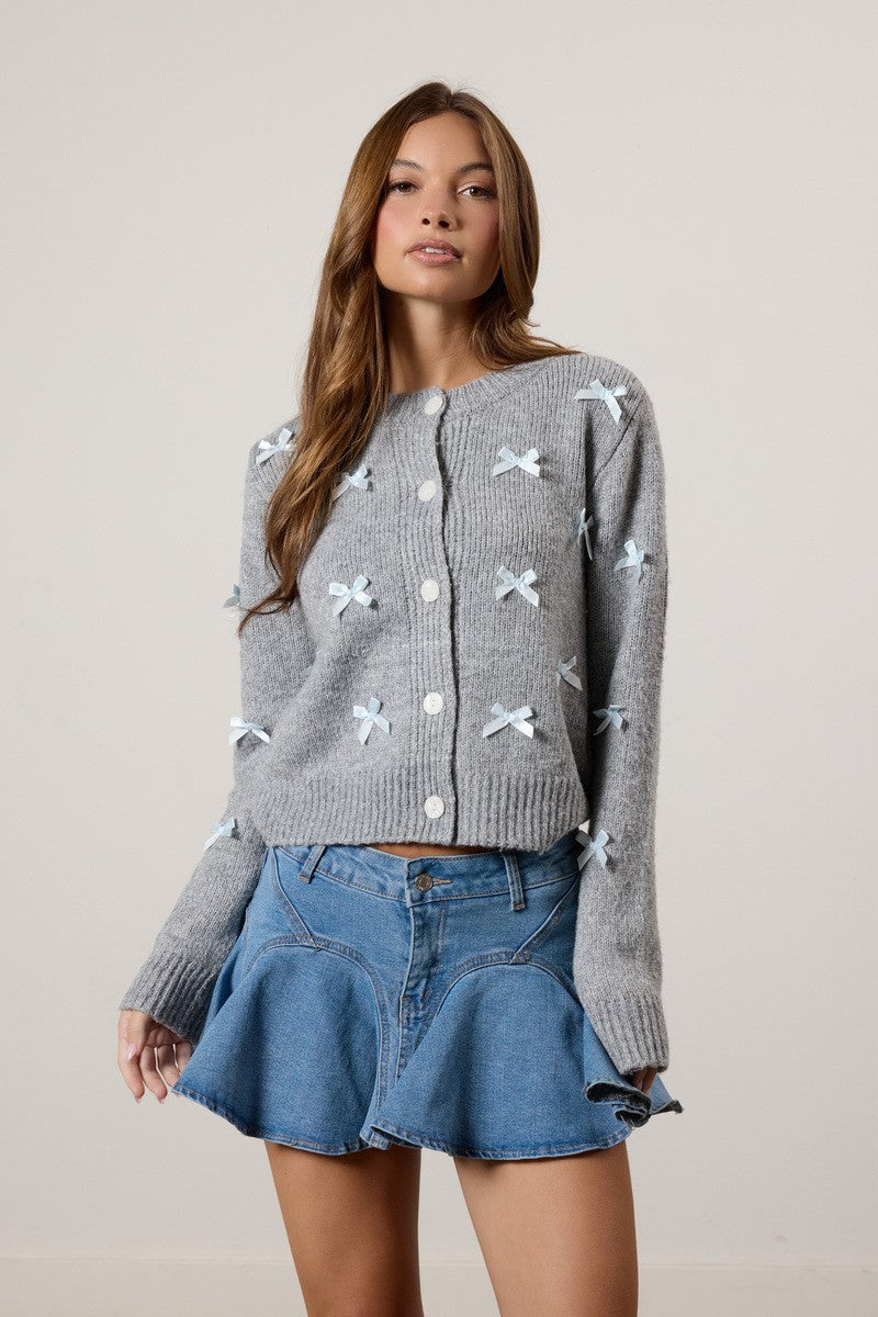 Bow Applique Cardigan Sweater