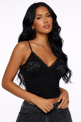 Beaded Lace Trim Tank Top