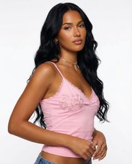 Beaded Lace Trim Tank Top