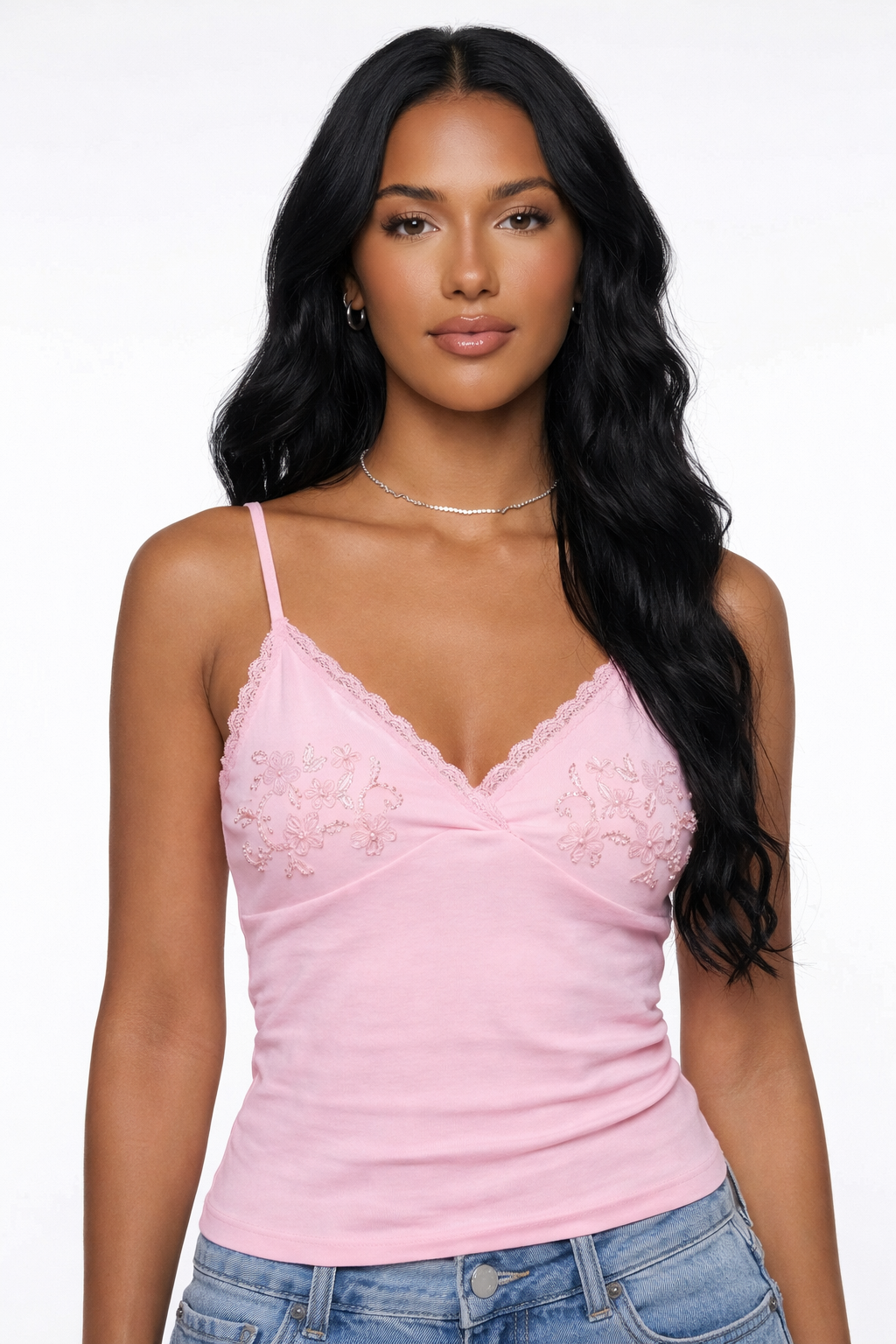 Beaded Lace Trim Tank Top