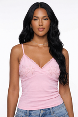 Beaded Lace Trim Tank Top