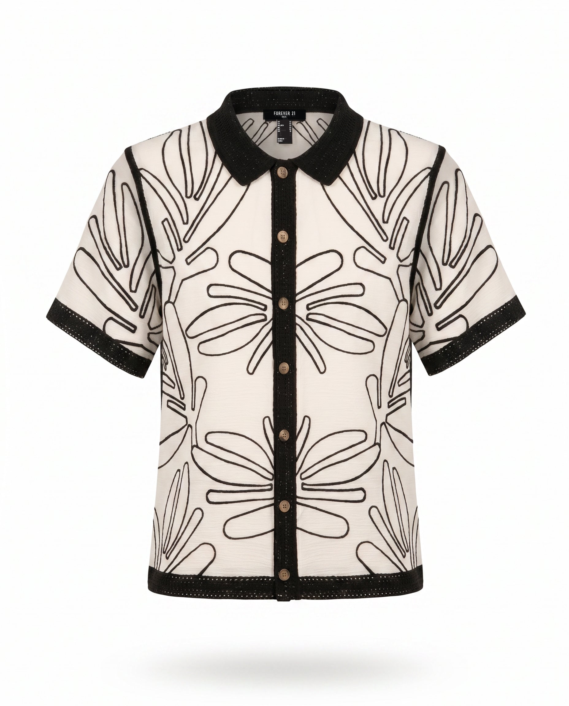 Abstract Leaf Crochet Button Down Shirt