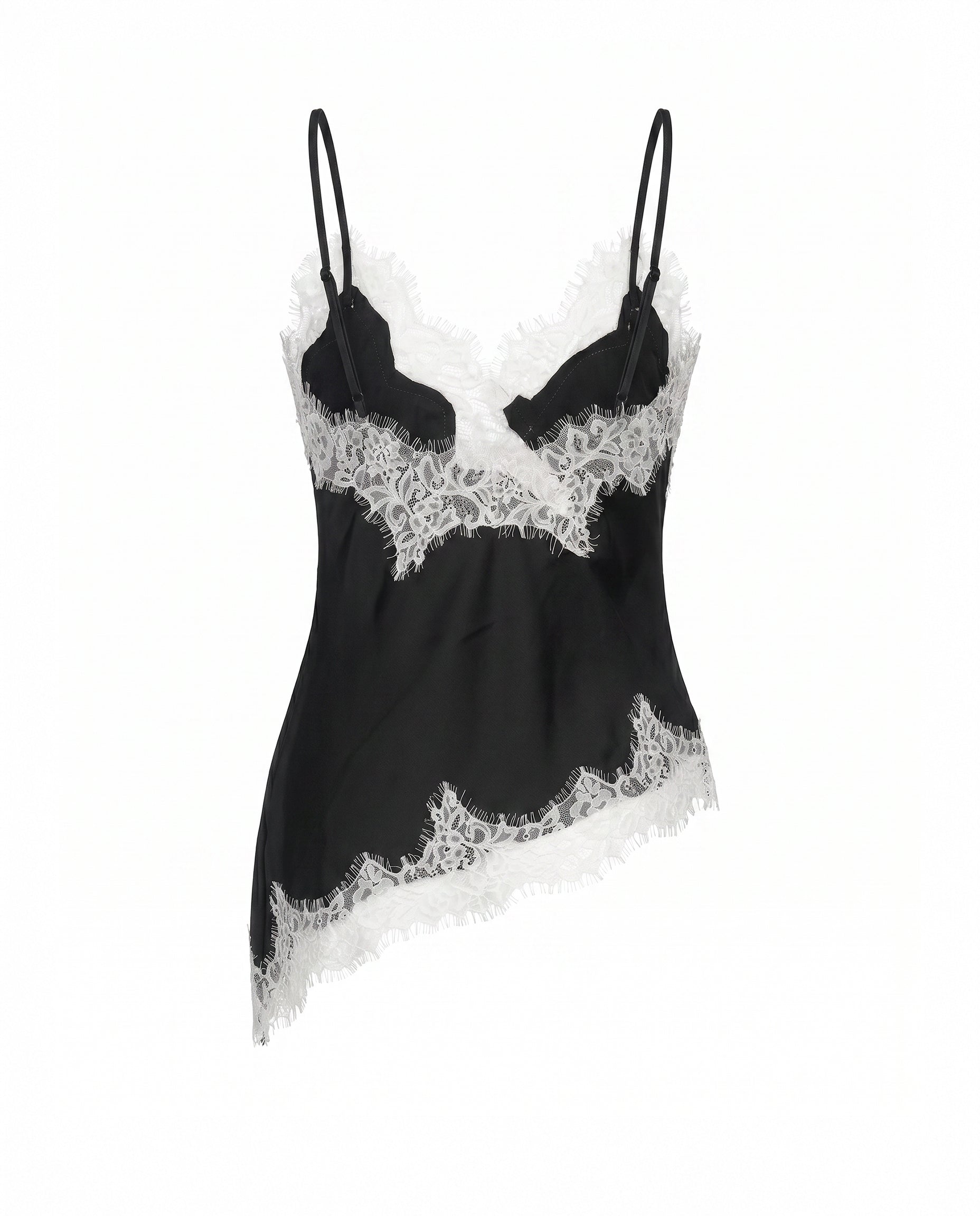 Asymmetrical Lace Trim Satin Cami Top