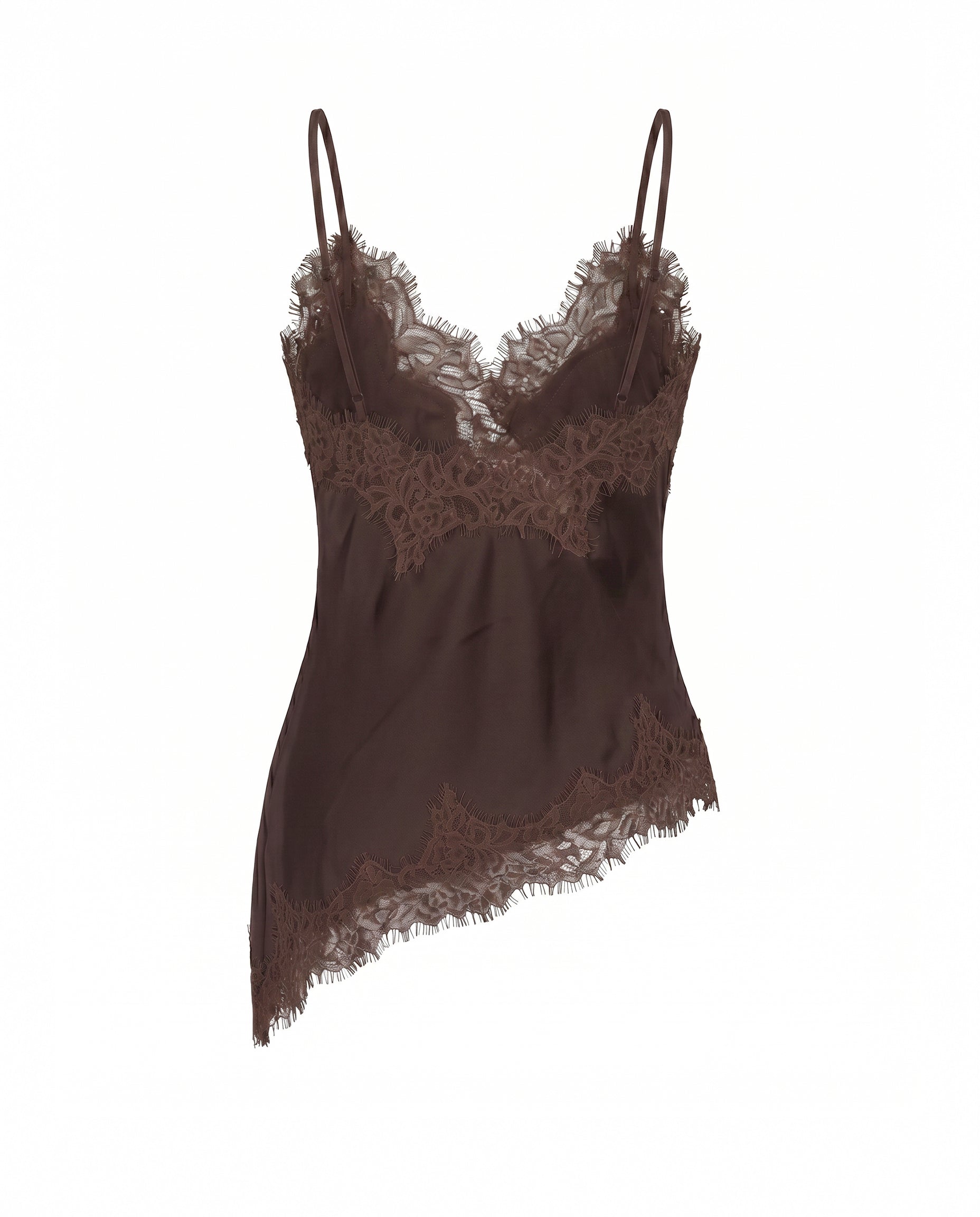Asymmetrical Lace Trim Satin Cami Top