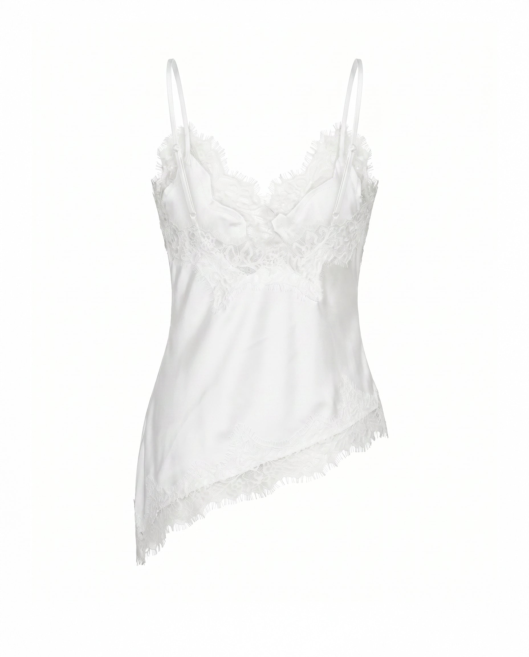Asymmetrical Lace Trim Satin Cami Top
