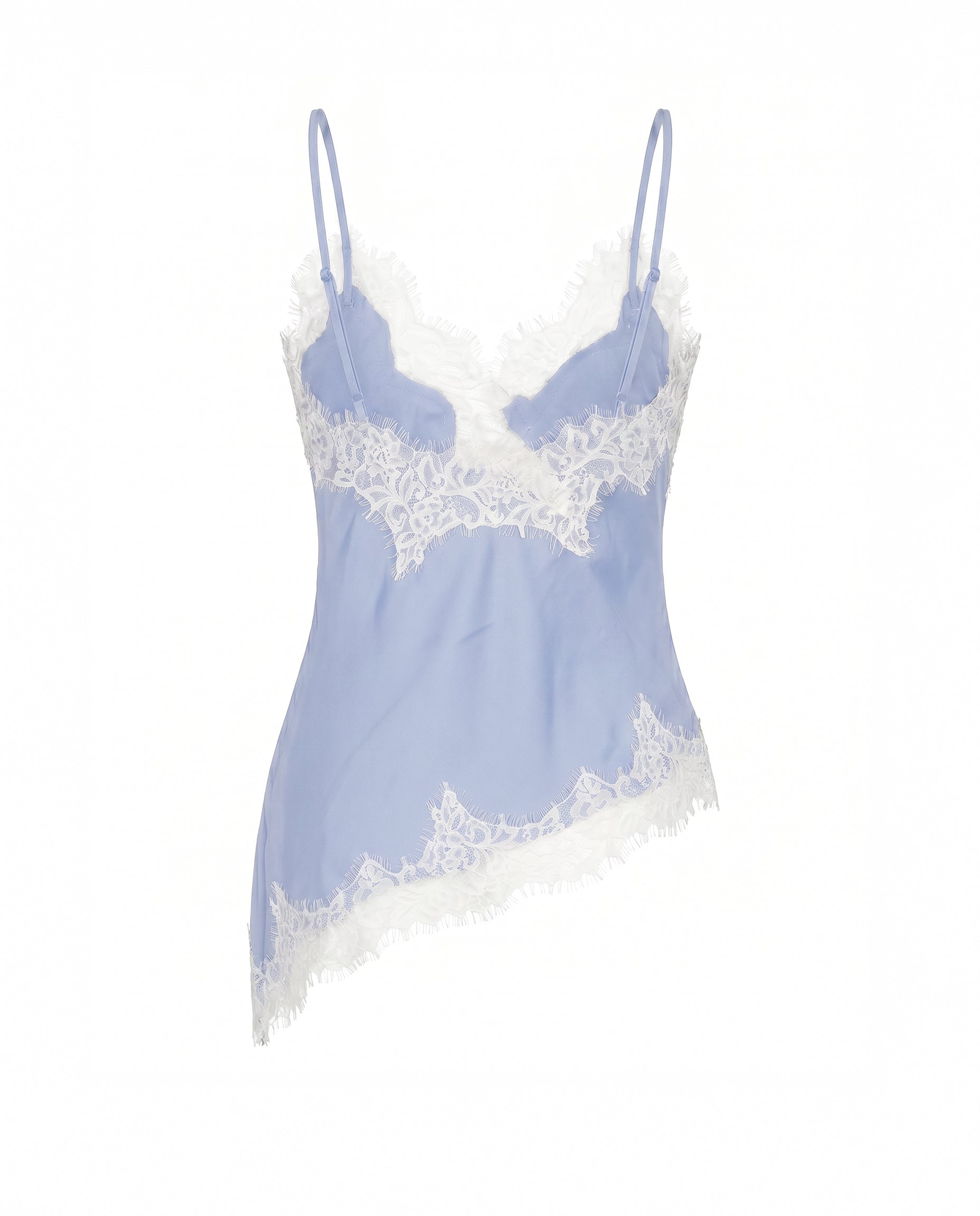 Asymmetrical Lace Trim Satin Cami Top