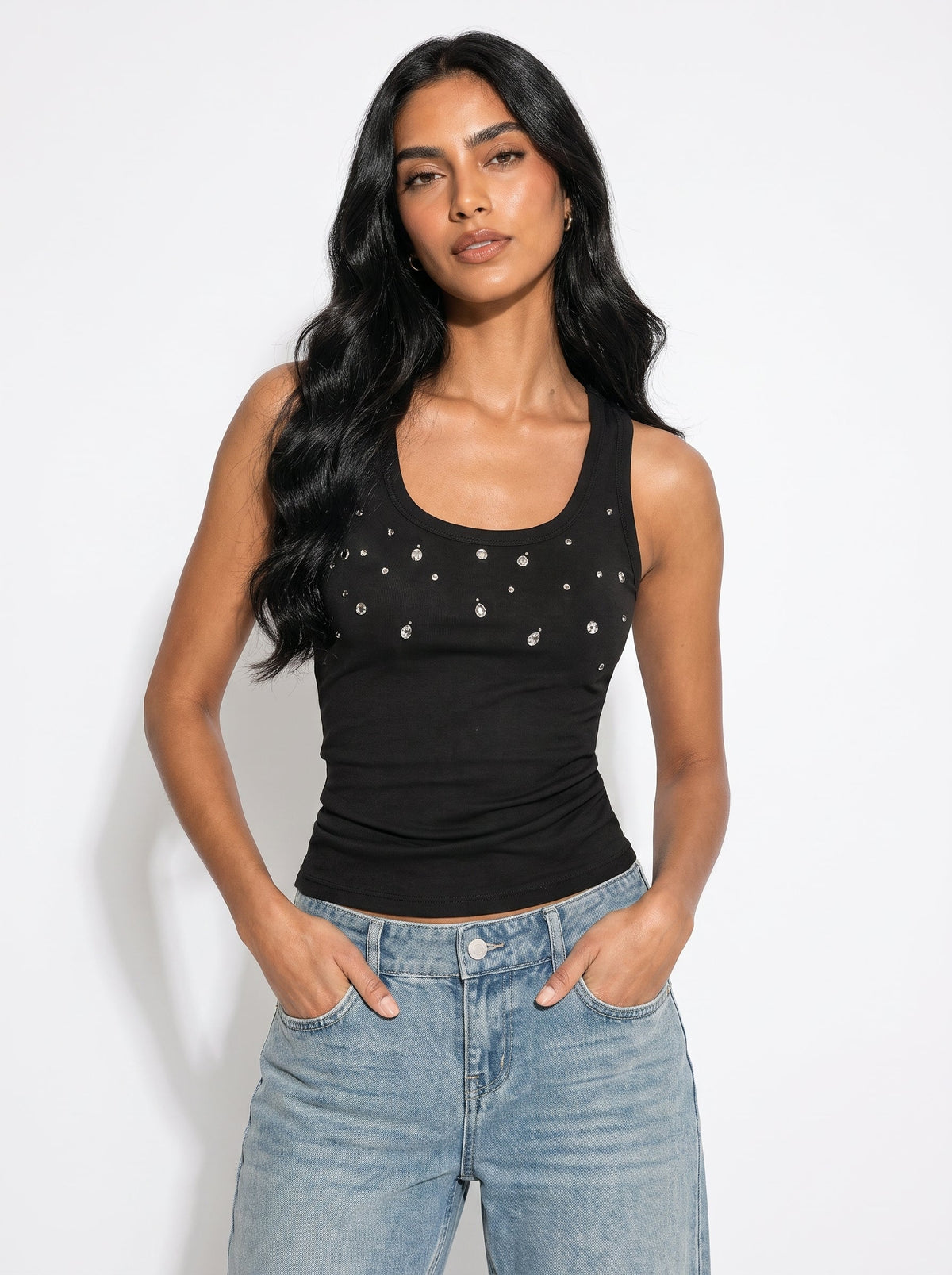 Beaded Scoop Neck Tank Top