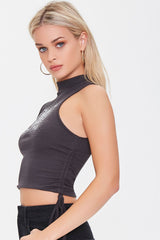 Butterfly Mock Neck Crop Top