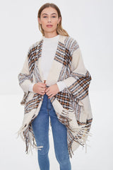 Brushed Plaid Fringe Poncho