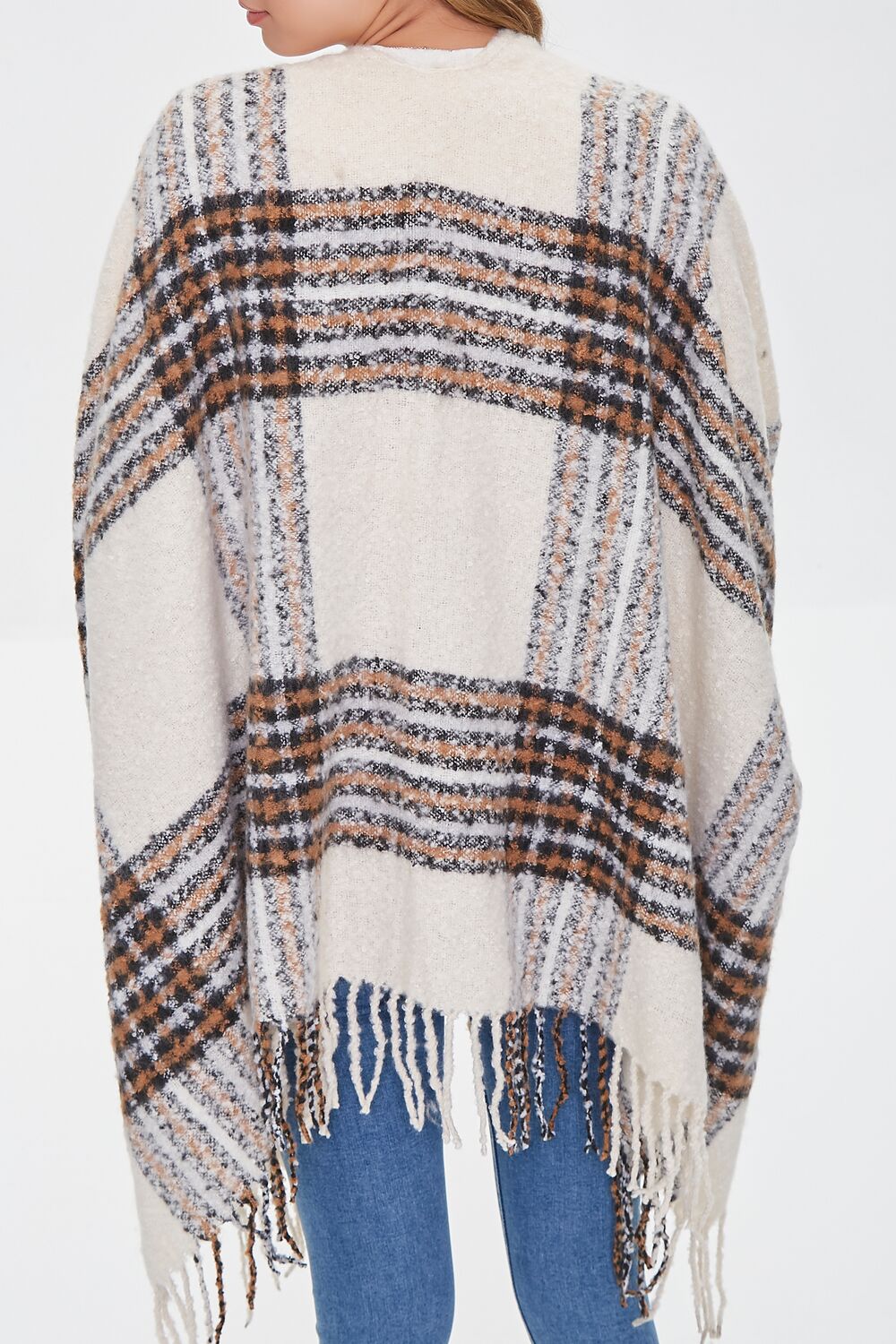 Brushed Plaid Fringe Poncho