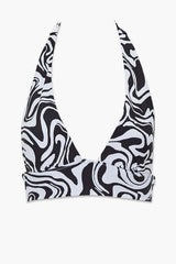 Abstract Print Halter Bikini Top