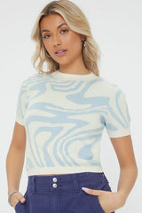 Abstract Print Sweater-Knit Top