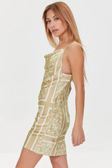 Baroque Print Satin Mini Dress