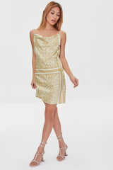 Baroque Print Satin Mini Dress