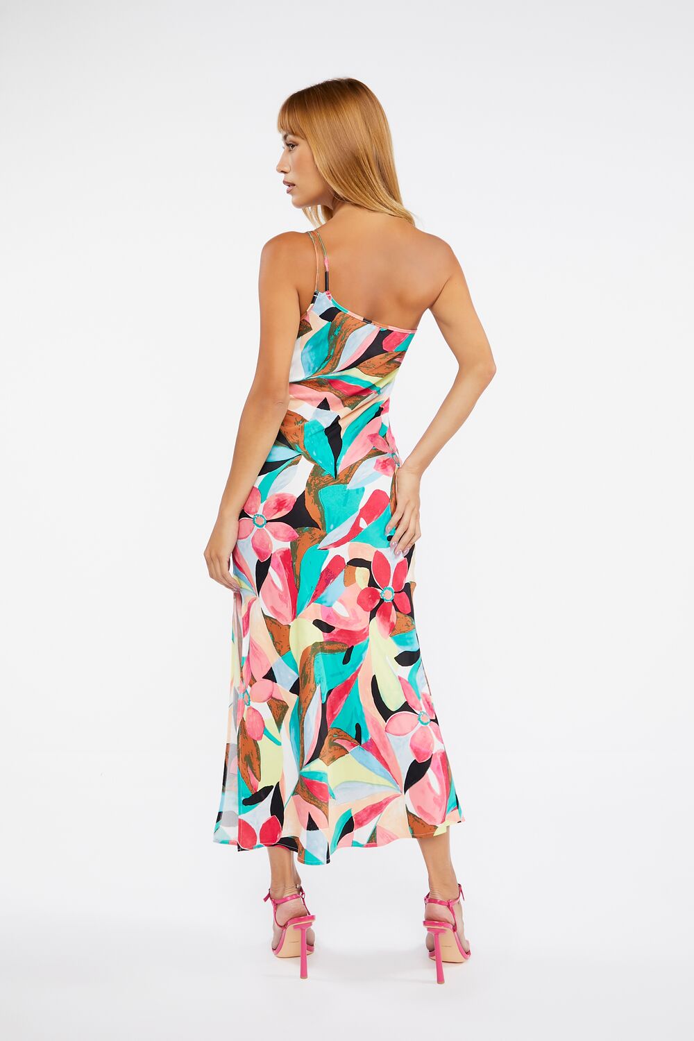 Abstract Floral One-Shoulder Dress