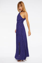 Belted Polka Dot Halter Maxi Dress