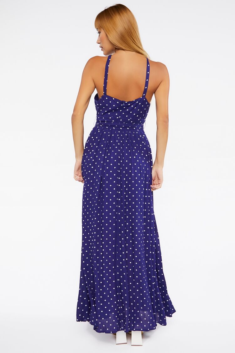 Belted Polka Dot Halter Maxi Dress