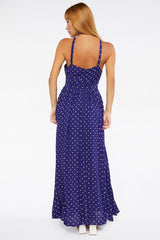 Belted Polka Dot Halter Maxi Dress