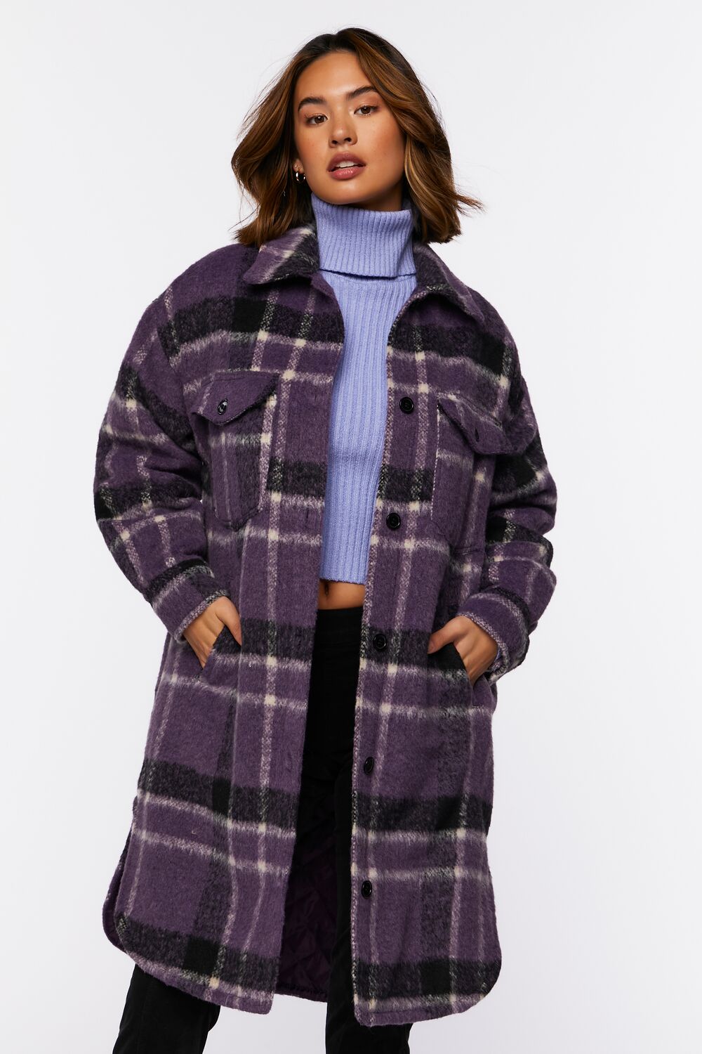 Brushed Plaid Longline Shacket