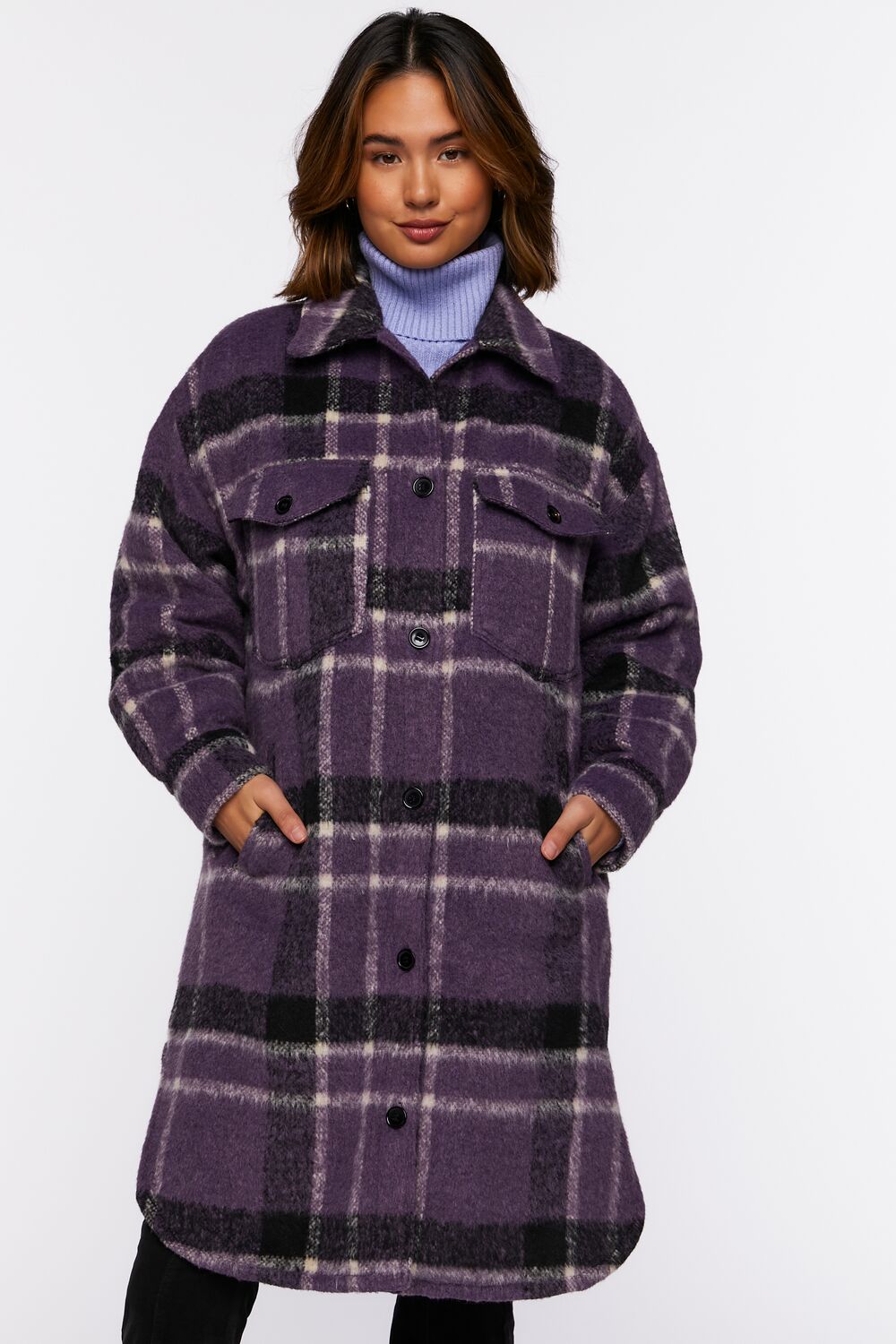 Brushed Plaid Longline Shacket