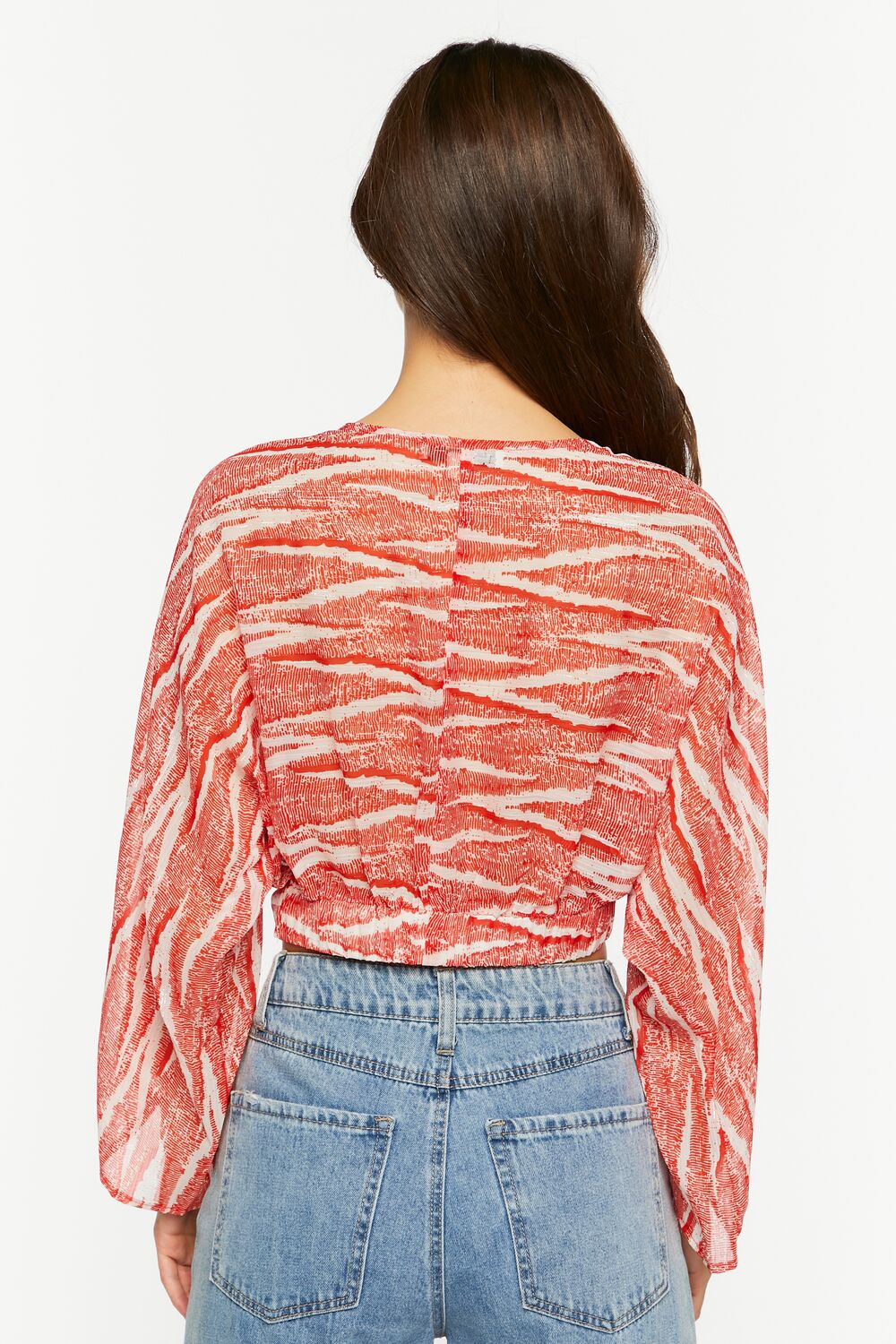 Abstract Chiffon Tie-Front Crop Top
