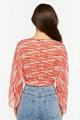 Abstract Chiffon Tie-Front Crop Top