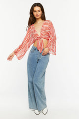 Abstract Chiffon Tie-Front Crop Top