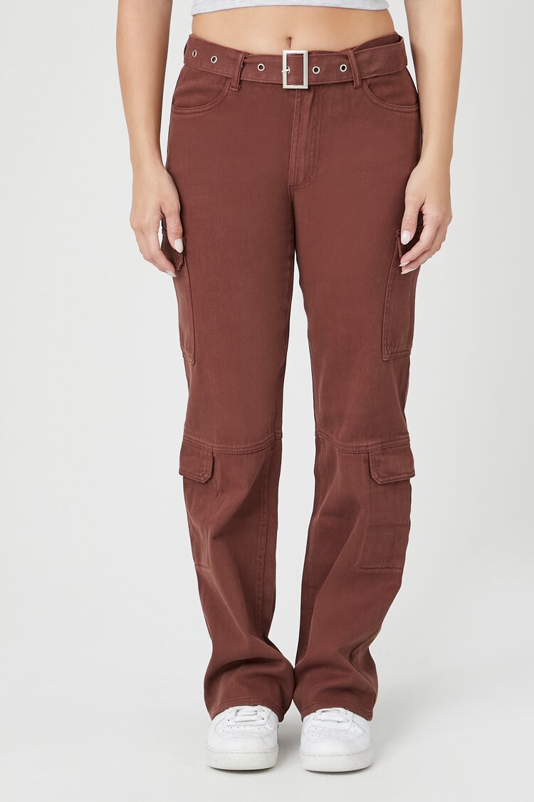 Belted Denim Cargo Jeans