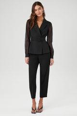 Belted Sheer Long-Sleeve Blazer