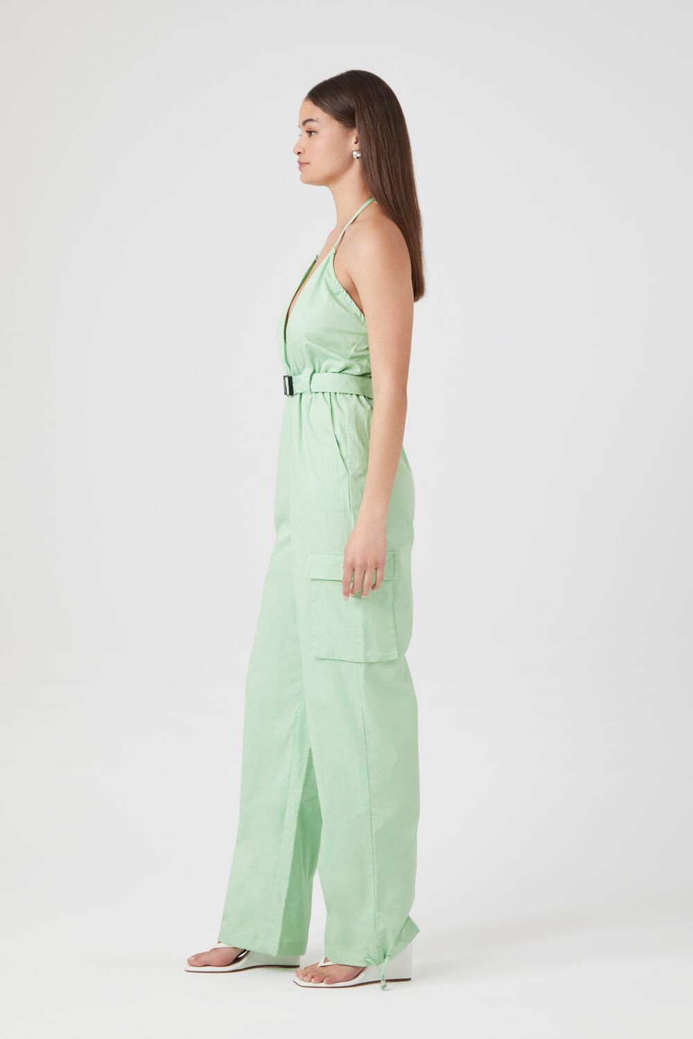 Belted Twill Halter Jumpsuit