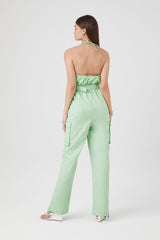 Belted Twill Halter Jumpsuit